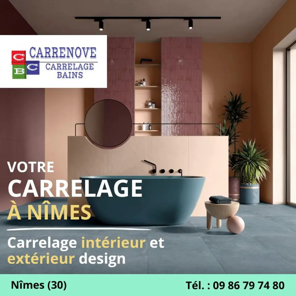 Carrelage salle de bains design à Nîmes avec baignoire moderne - offre déstockage chez Carrenove