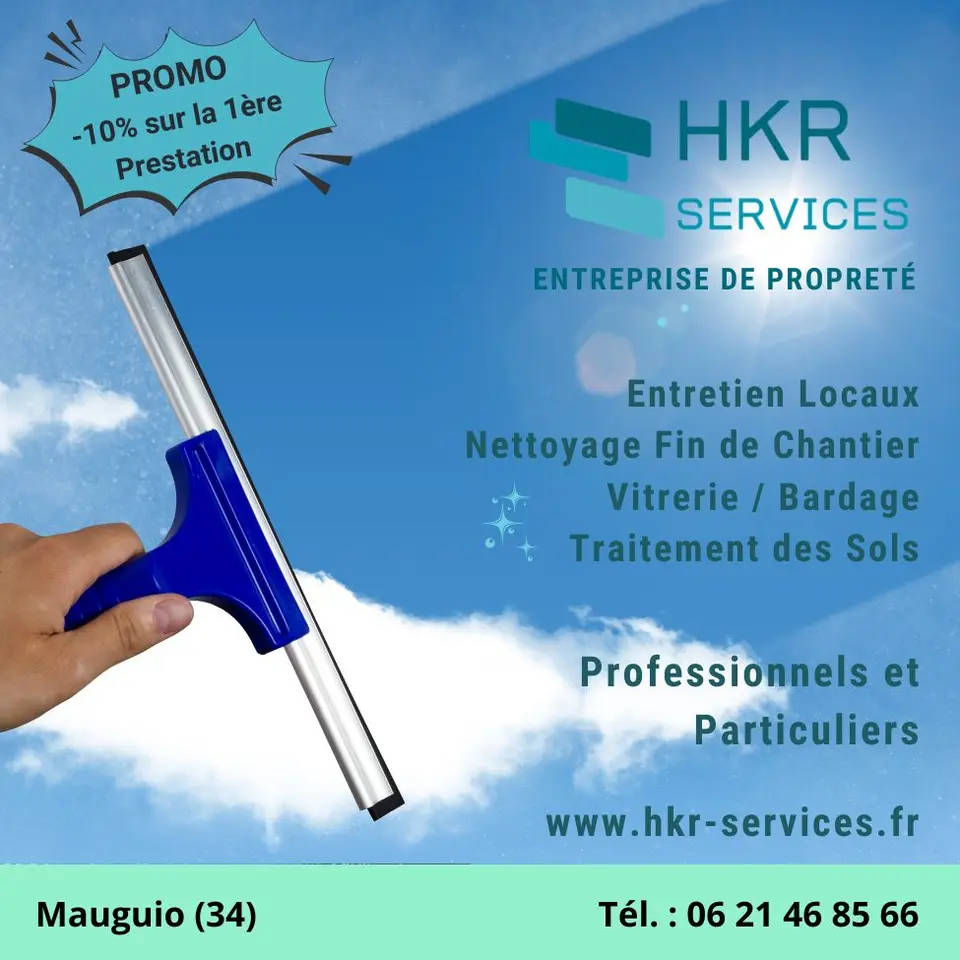 HKR Services à Mauguio pour le nettoyage professionnel de vitres, bardages, sols et remise en état après sinistre