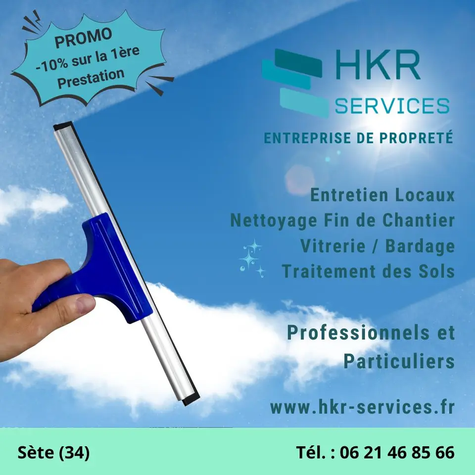 HKR Services, spécialiste du nettoyage professionnel à Sète : vitrerie, sols, bardage et nettoyage après sinistre